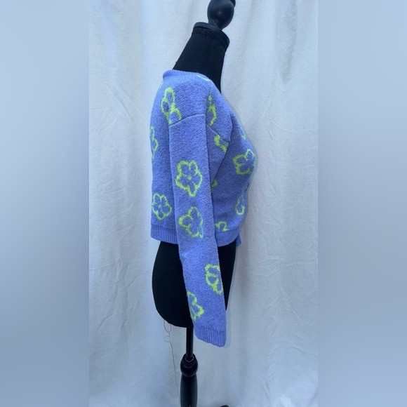 Art Class Long Sleeve Button Up Cardigan Sweater Purple Floral Girls Size Large - Picture 2 of 6